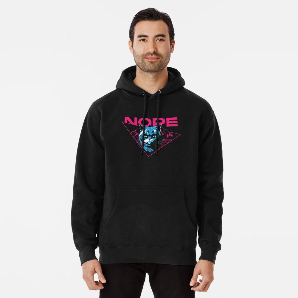 Nope Cat Vaporwave Pullover Hoodie