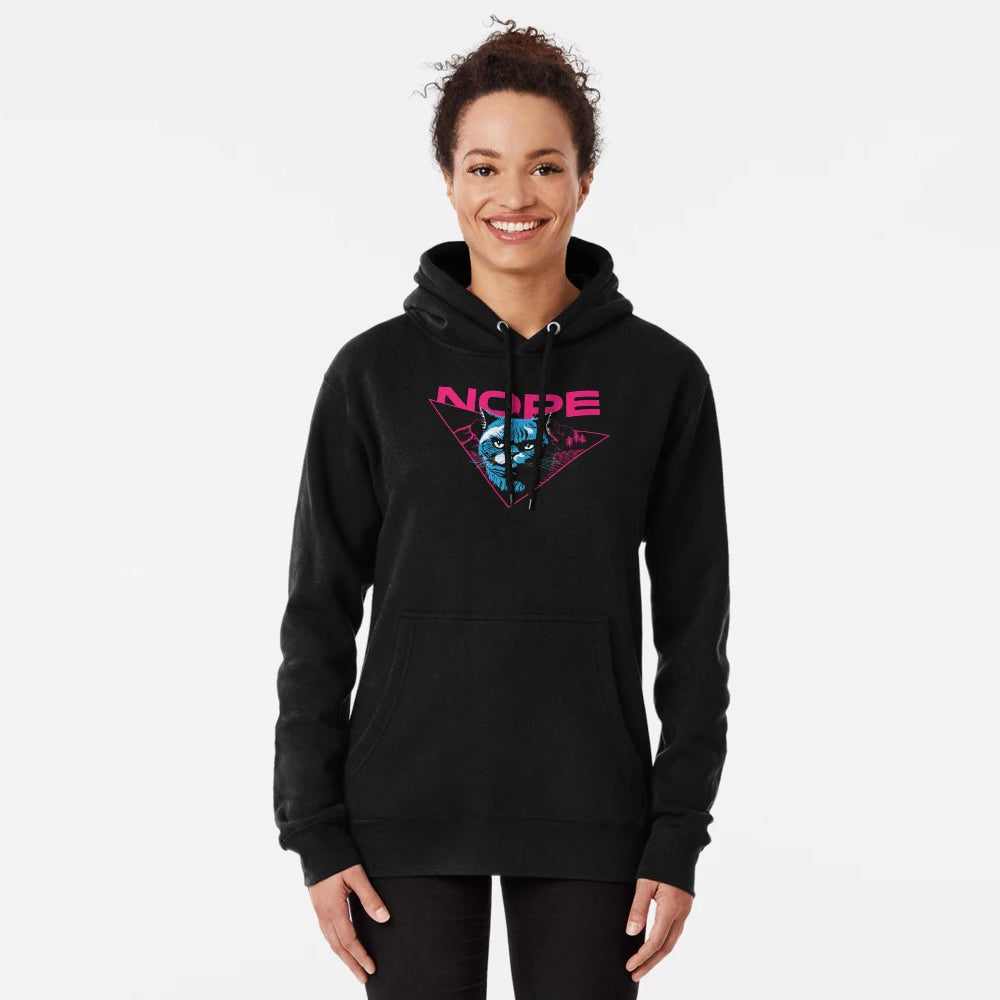 Nope Cat Vaporwave Pullover Hoodie